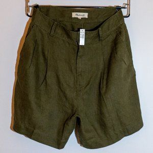 Madewell Linen Long Pleated Shorts - Green - Size 6